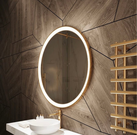 Espejo circular marco dorado aluminio luz LED
