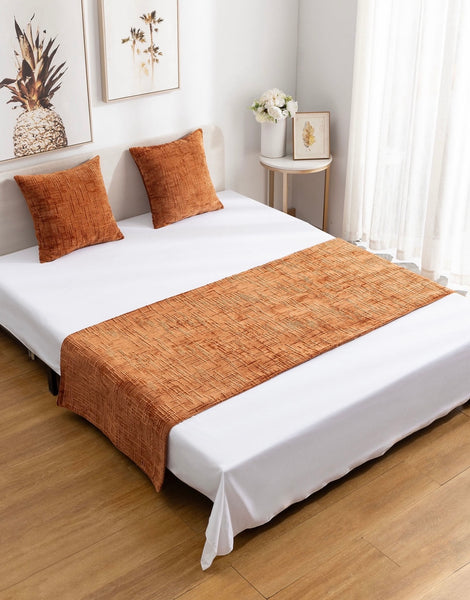 Piecera chenille + 02 fundas de cojín Terracota