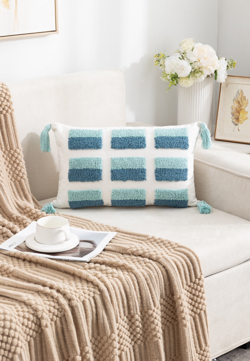 Funda Cojín boho 50x30cm marina rectangular