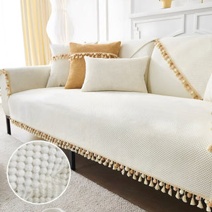 Funda sillón textura 3 cuerpos Blanco invierno con pompón