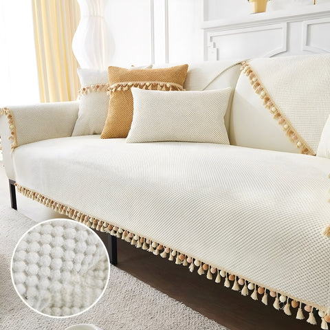 Funda sillón textura 3 cuerpos Blanco invierno con pompón
