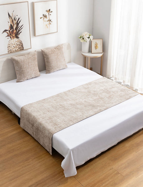 Piecera chenille + 02 fundas de cojín beige
