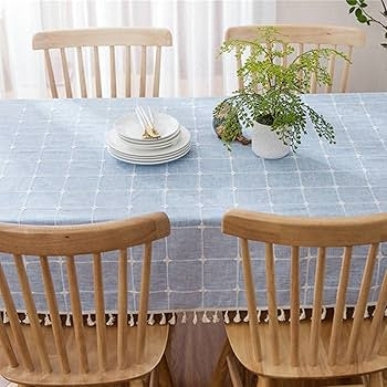 Mantel con flecos celeste 140x220cm