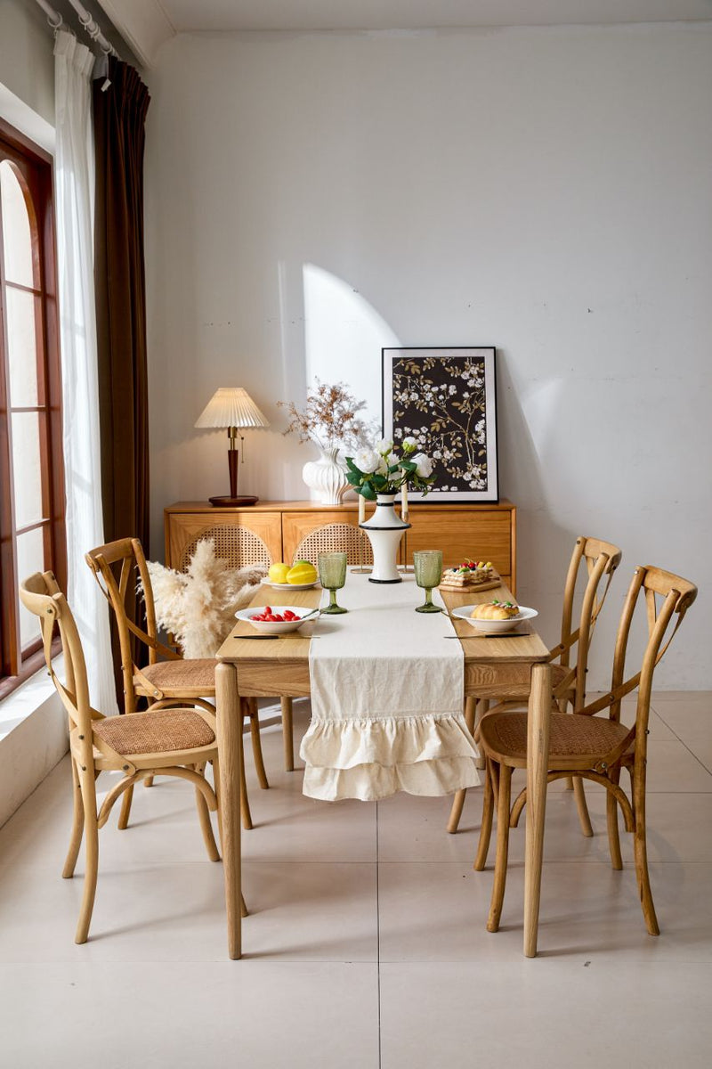 Caminos de mesa beige liso con vuelo