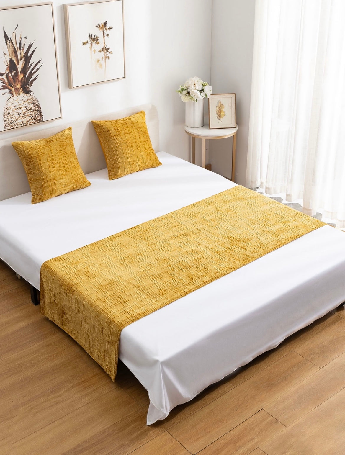 Piecera chenille + 02 fundas de cojín Mostaza