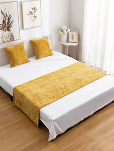 Piecera chenille + 02 fundas de cojín Mostaza