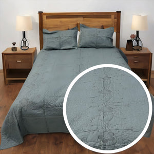 Cubrecama bordado 1 1/2P Gris