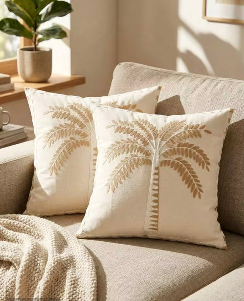 Funda cojín bordada palmera