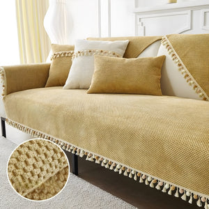 Funda sillón textura 3 cuerpos camel con pompón