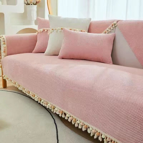 Funda sillón textura 3 cuerpos Rosado con pompón