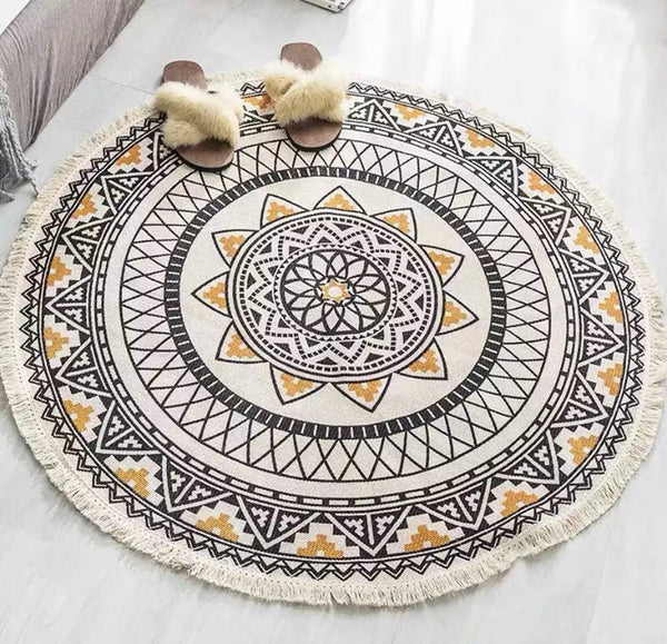 Alfombra circular mostaza