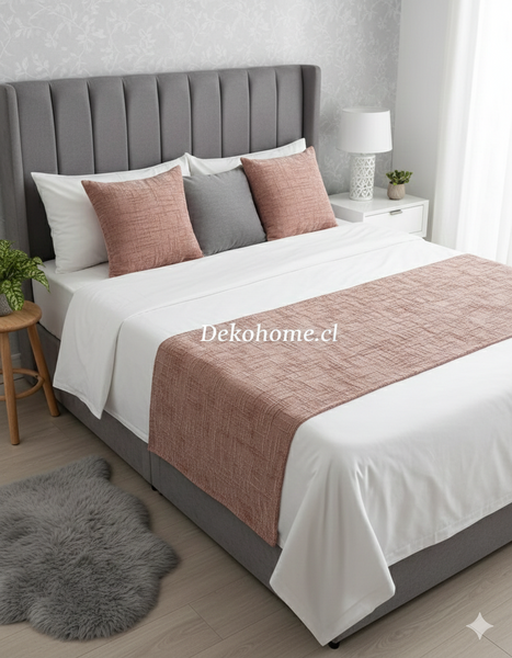 Piecera chenille + 02 fundas de cojín Palo rosa