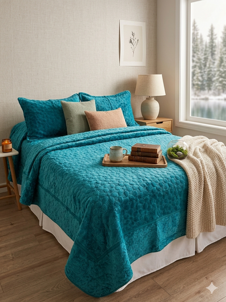 Cubrecama Plush petroleó 2P