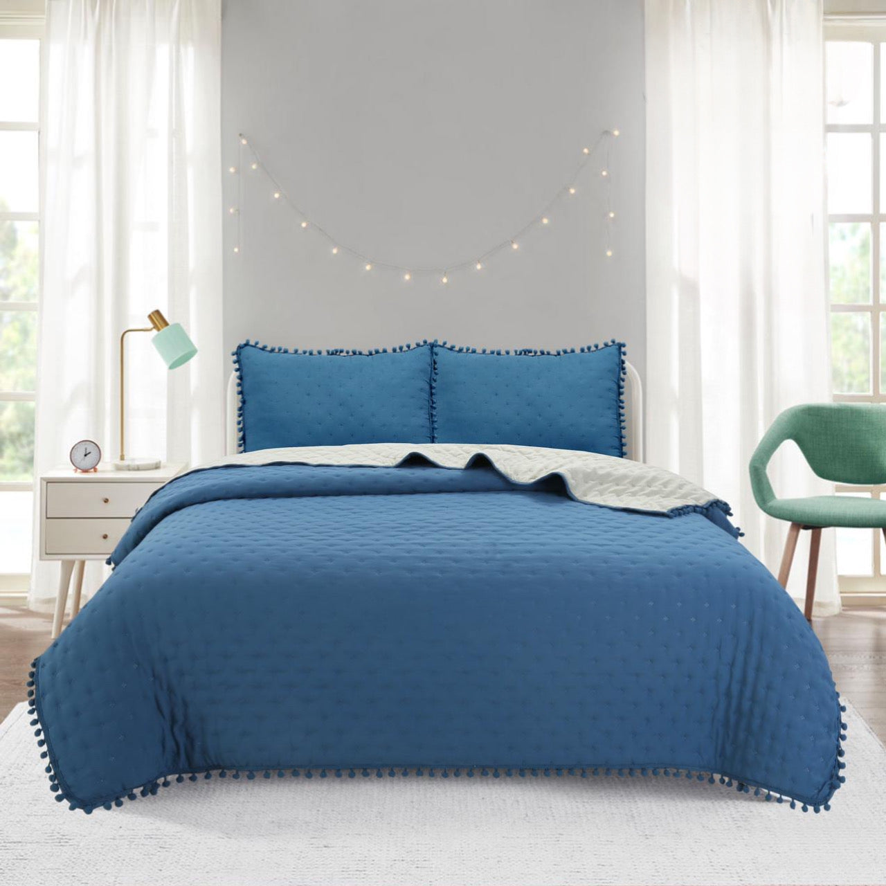 Quilt azulino 2P pompón