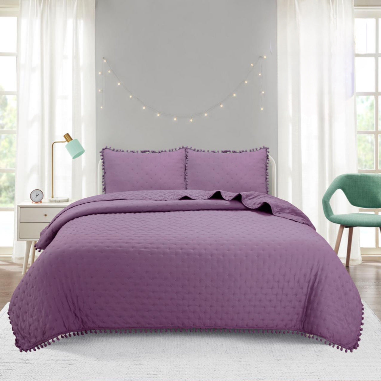 Quilt pompón Morado King