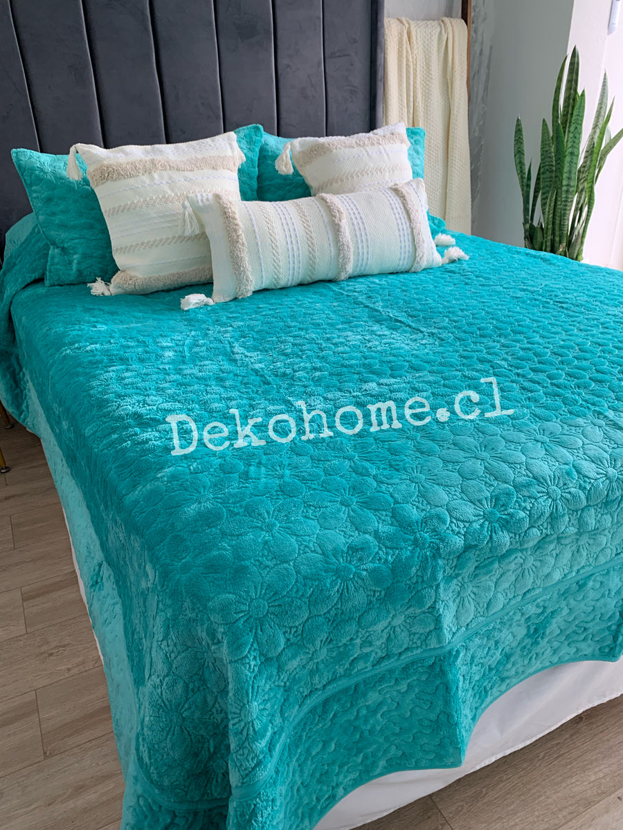 Cubrecama Plush turquesa 2P