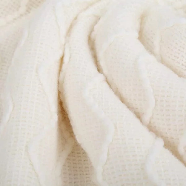 Manta tejida zigzag blanco invierno