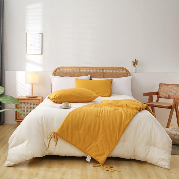 Piecera + 2 fundas de almohadas Mostaza