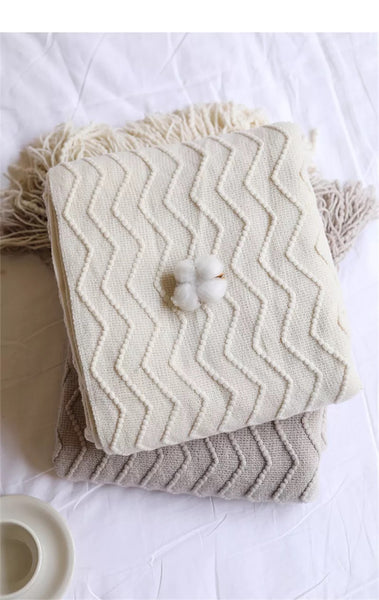 Manta tejida zigzag blanco invierno